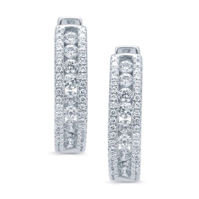 1 CT. T.w. Diamond Hoop Earrings in 10K White Gold