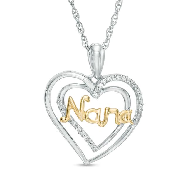 1/15 CT. T.w. Diamond "Nana" Double Heart Pendant in Sterling Silver and 10K Gold