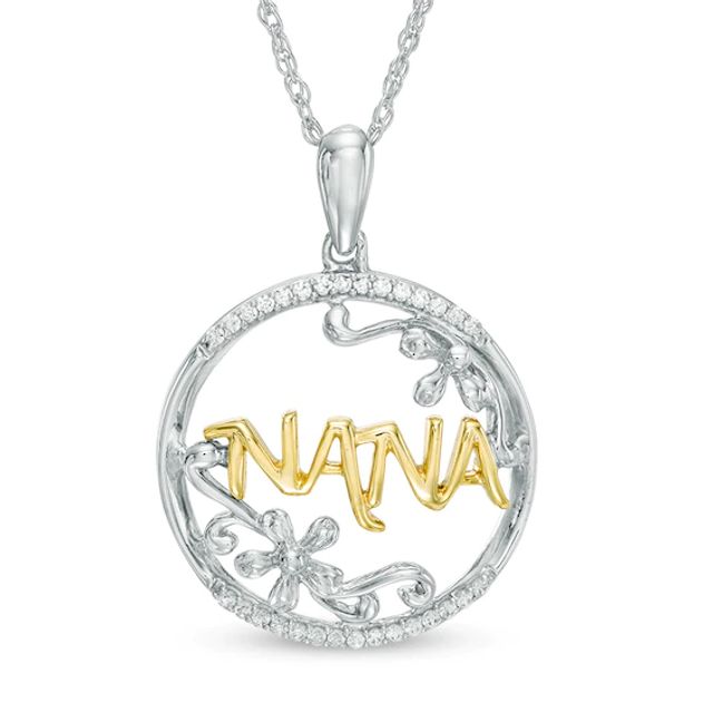 1/10 CT. T.w. Diamond "Nana" Flower Circle Pendant in Sterling Silver and 10K Gold