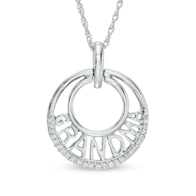 1/10 CT. T.w. Diamond "Grandma" Double Circle Pendant in Sterling Silver