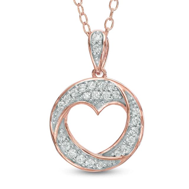 1/8 CT. T.w. Diamond Heart in Swirled Circle Pendant in 10K Rose Gold