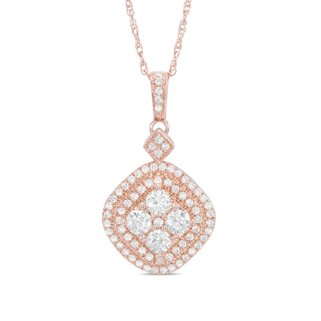 1/2 CT. T.w. Multi-Diamond Double Frame Tilted Pendant in 10K Rose Gold