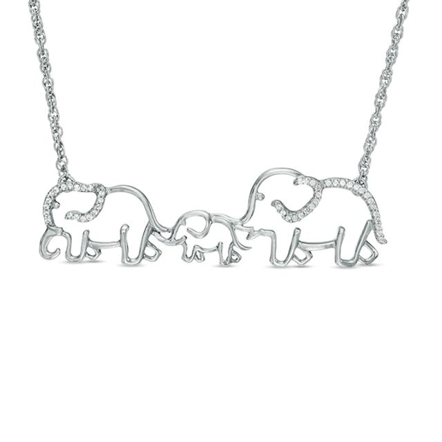 1/8 CT. T.w. Diamond Elephant Family Necklace in Sterling Silver - 17"