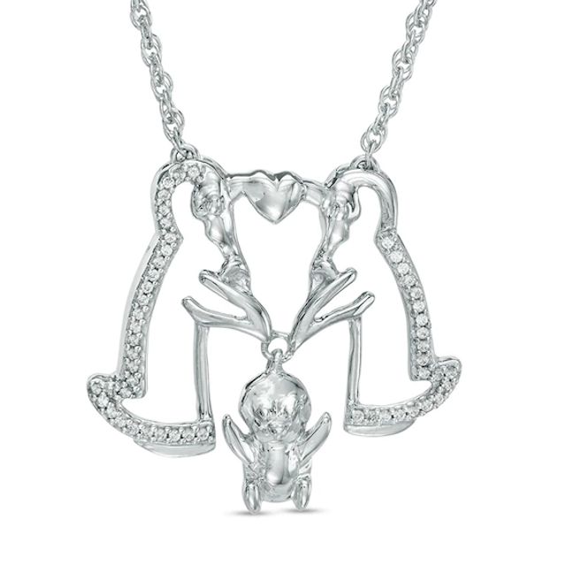 1/8 CT. T.w. Diamond Penguin Family Necklace in Sterling Silver - 17"