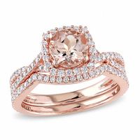 6.5mm Morganite and 3/4 CT. T.w. Diamond Square Frame Bridal Set in 14K Rose Gold