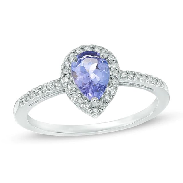 Pear-Shaped Tanzanite and 1/10 CT. T.w. Diamond Frame Ring in 10K White Gold