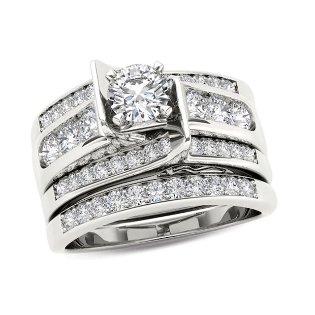 1-1/4 CT. T.w. Diamond Multi-Row Bridal Set in 14K White Gold