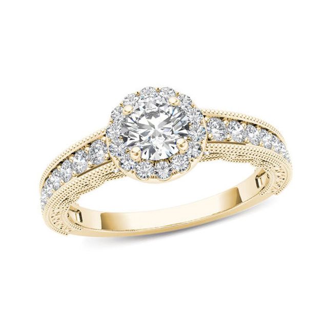 1 CT. T.w. Diamond Frame Vintage-Style Engagement Ring in 14K Gold