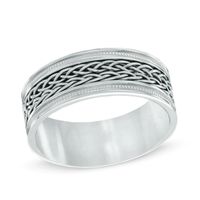 Men's 8.0mm Double Chain Inlay Stainless Steel Wedding Band - Size 10