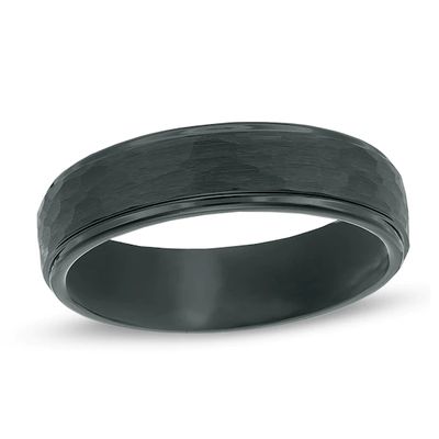 Triton Men's 6.0mm Comfort Fit Hammered Black Tungsten Wedding Band