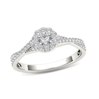 1/2 CT. T.w. Diamond Frame Twist Shank Engagement Ring in 14K Gold