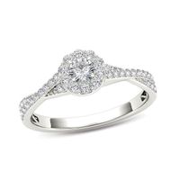 1/2 CT. T.w. Diamond Frame Twist Shank Engagement Ring in 14K Gold