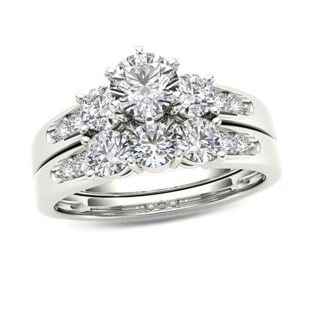 1-1/2 CT. T.w. Diamond Three Stone Bridal Set in 14K Gold