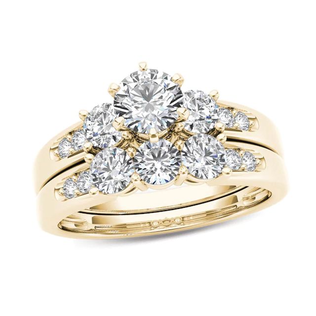 1-1/2 CT. T.w. Diamond Three Stone Bridal Set in 14K Gold