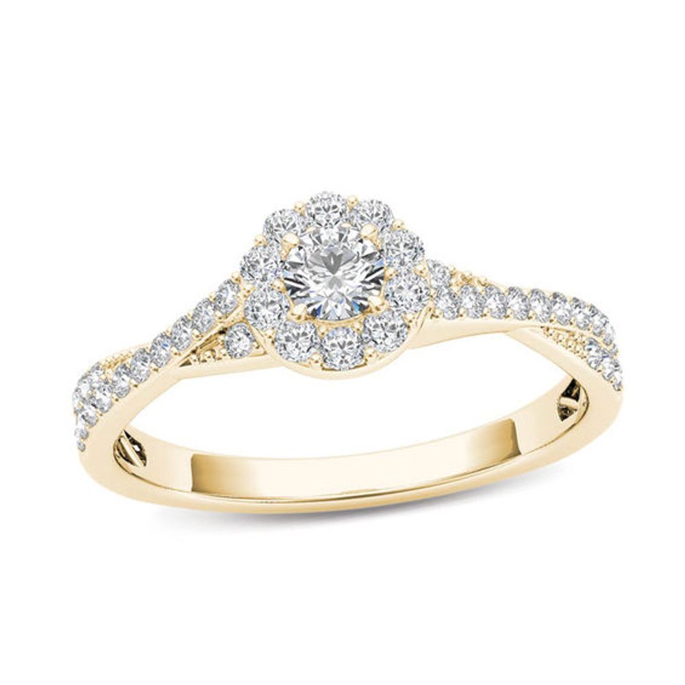 1/2 CT. T.w. Diamond Frame Twist Shank Engagement Ring in 14K Gold