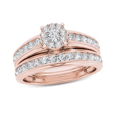 1-1/2 CT. T.w. Diamond Frame Bridal Set in 14K Rose Gold