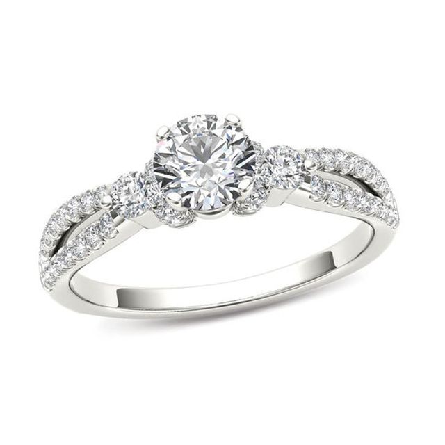 1 CT. T.w. Diamond Collared Split Shank Engagement Ring in 14K White Gold