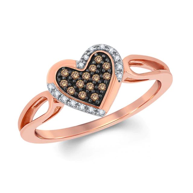 1/10 CT. T.w. Champagne and White Diamond Heart Frame Cluster Ring 10K Rose Gold