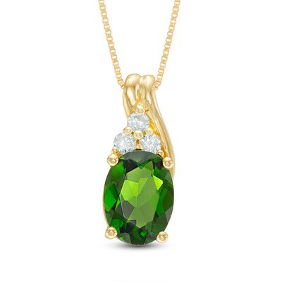 Oval Chrome Diopside and Diamond Accent Pendant in 10K Gold