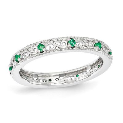 Stackable Expressionsâ¢ 3.0mm Lab-Created Emerald Filigree Eternity-Style Ring in Sterling Silver