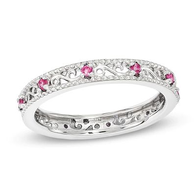 Stackable Expressionsâ¢ 3.0mm Lab-Created Pink Sapphire Filigree Eternity-Style Ring in Sterling Silver