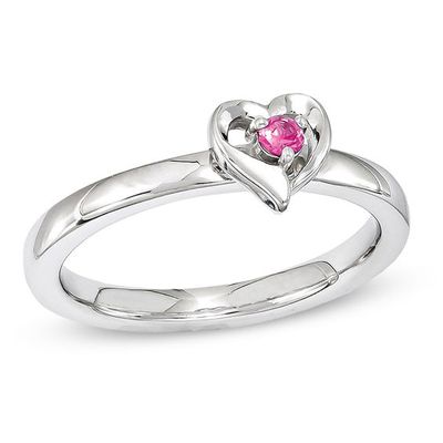 Stackable Expressionsâ¢ 2.5mm Lab-Created Pink Sapphire Heart Frame Ring Sterling Silver