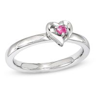 Stackable Expressionsâ¢ 2.5mm Lab-Created Pink Sapphire Heart Frame Ring in Sterling Silver