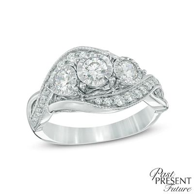 1 CT. T.w. Diamond Past Present FutureÂ® Vintage-Style Swirl Engagement Ring in 10K White Gold