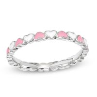 Stackable Expressionsâ¢ 2.5mm and White Enamel Alternating Hearts Ring in Sterling Silver