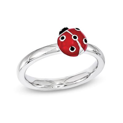 Stackable Expressionsâ¢ Red and Black Enamel Ladybug Ring in Sterling Silver