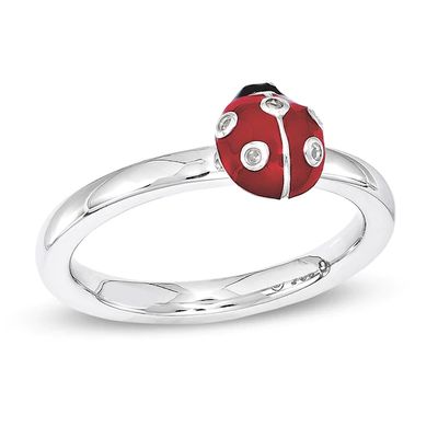 Stackable Expressionsâ¢ Diamond Accent Red and Black Enamel Ladybug Ring in Sterling Silver