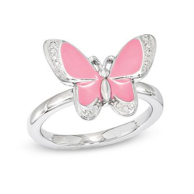 Stackable Expressionsâ¢ Pink Enamel Butterfly Ring in Sterling Silver