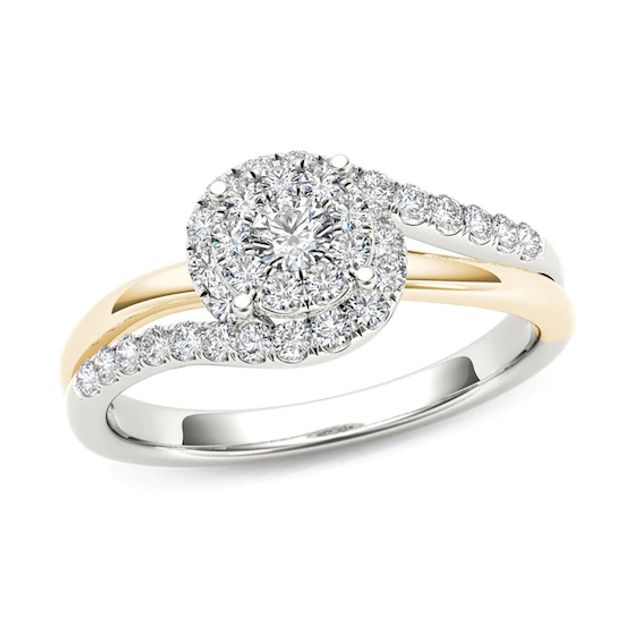 1/2 CT. T.w. Multi-Diamond Swirl Frame Engagement Ring in 14K Two-Tone Gold