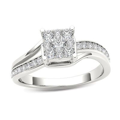 1/2 CT. T.w. Diamond Square Composite Bypass Engagement Ring in 14K White Gold