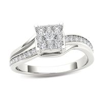 1/2 CT. T.w. Diamond Square Composite Bypass Engagement Ring in 14K White Gold