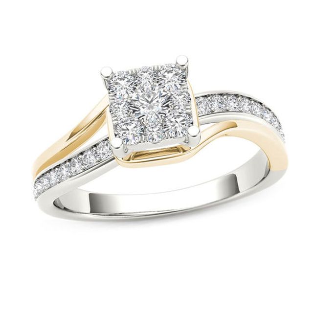 1/2 CT. T.w. Diamond Square Composite Bypass Engagement Ring in 14K Two-Tone Gold