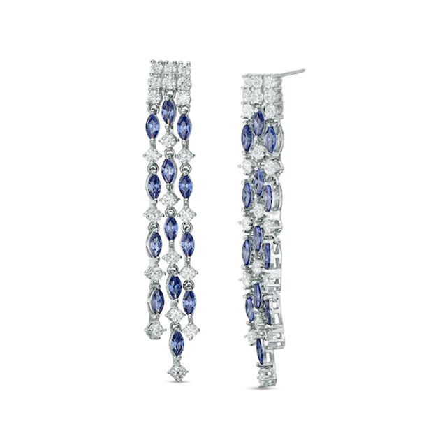 Marquise Tanzanite and Lab-Created White Sapphire Chandelier Drop Earrings in Sterling Silver