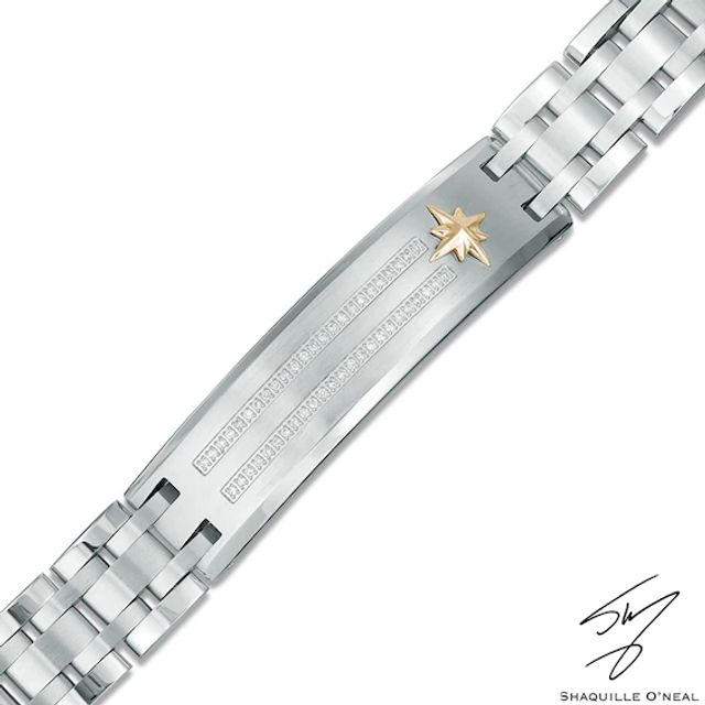 Men's 1/4 CT. T.w. Diamond Compass Star ID Bracelet in Stainless Steel and 10K Gold - 8.5"