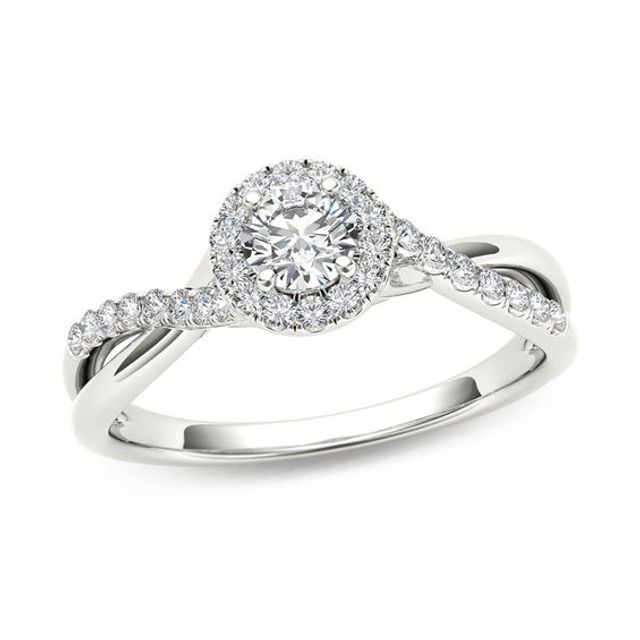 1/2 CT. T.w. Diamond Frame Twist Engagement Ring in 14K White Gold