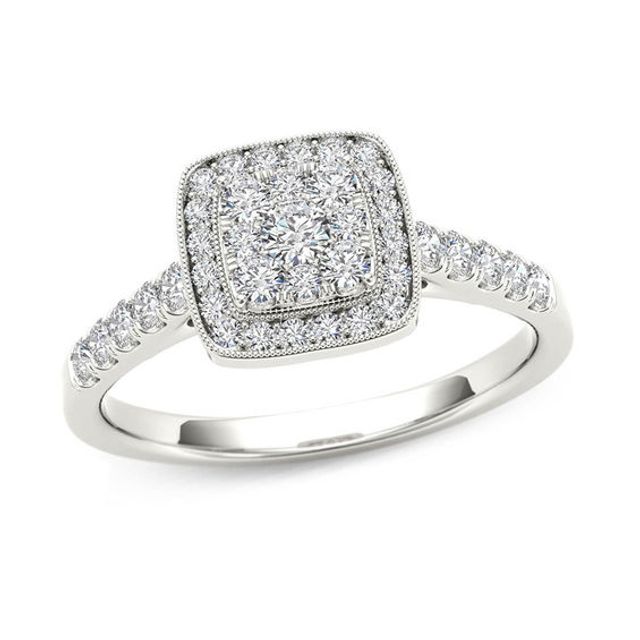 1/2 CT. T.w. Composite Diamond Square Frame Vintage-Style Engagement Ring in 14K White Gold