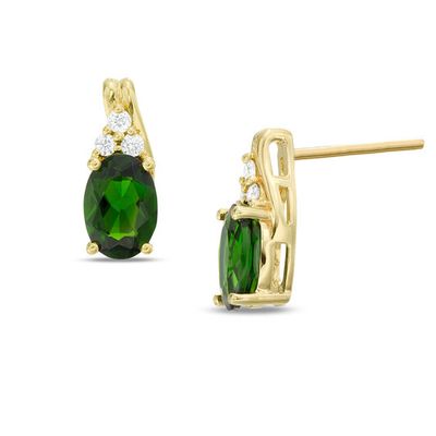 Oval Chrome Diopside and Diamond Accent Drop Earrings in 10K Gold