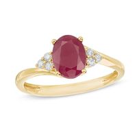 Oval Ruby and 1/10 CT. T.w. Diamond Tri-Sides Ring in 10K Gold