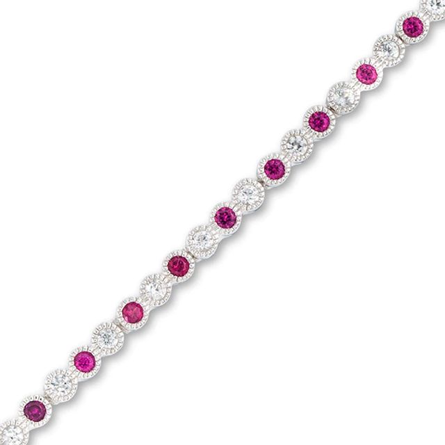 Lab-Created Ruby and White Sapphire Tennis Bracelet in Sterling Silver - 7.25"