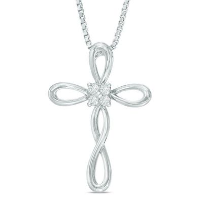 Diamond Accent Twist Cross Pendant in Sterling Silver