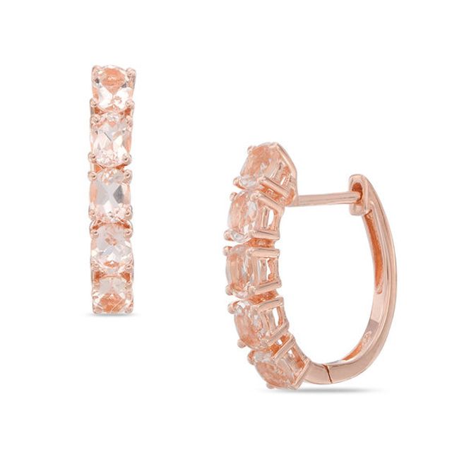 Oval Morganite Five Stone Hoop Earrings in Sterling Silver and 14K Rose Gold Plate
