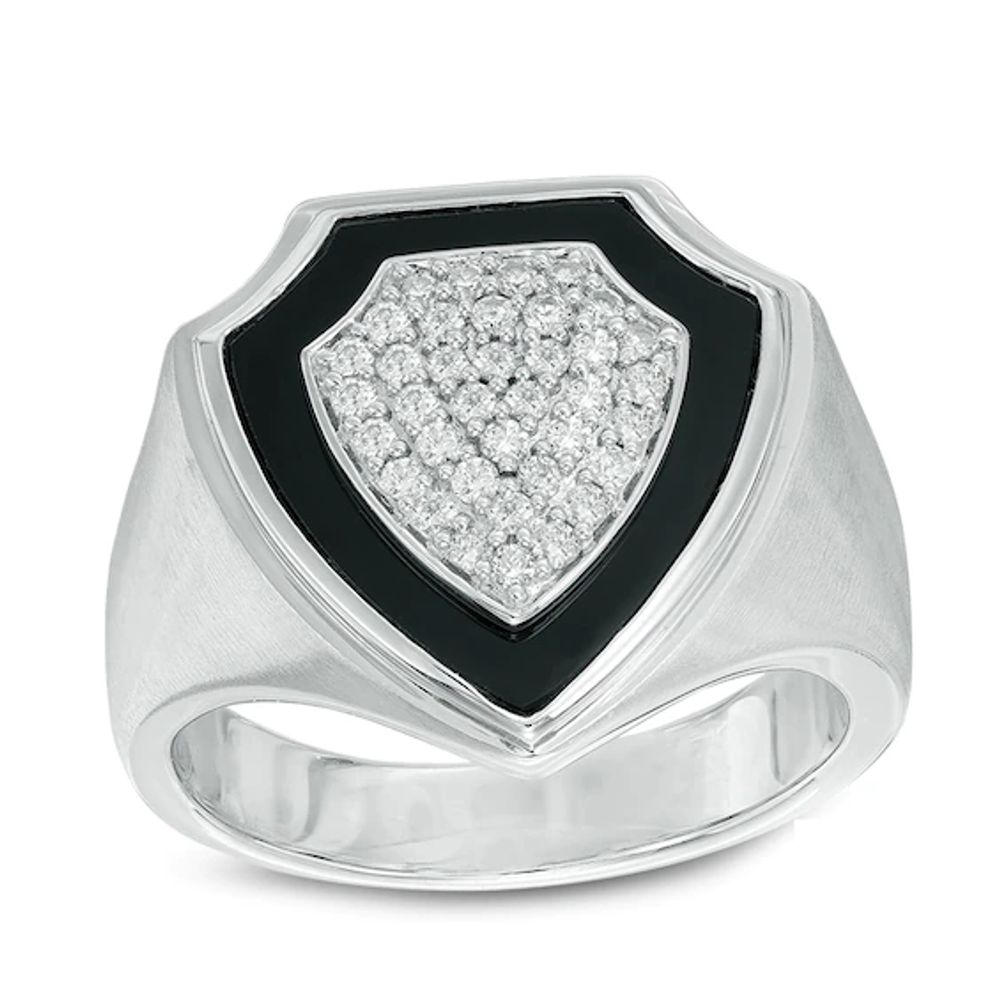 Onyx and 3/8 CT. T.w. Diamond Shield Ring in Sterling Silver