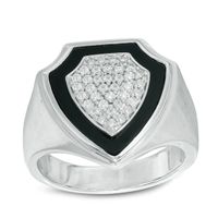 Onyx and 3/8 CT. T.w. Diamond Shield Ring in Sterling Silver