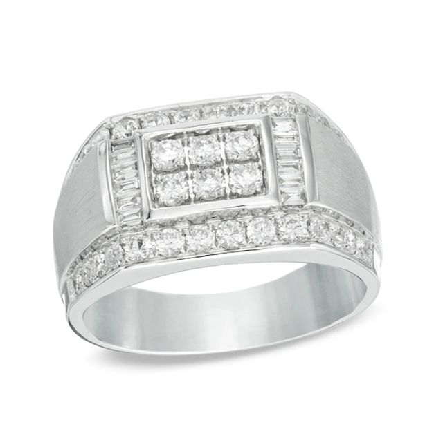 Men's 1-3/8 CT. T.w. Diamond Rectangular Signet Ring in 10K White Gold