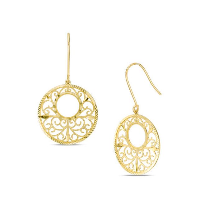 Filigree Circle Drop Earrings in 10K Gold