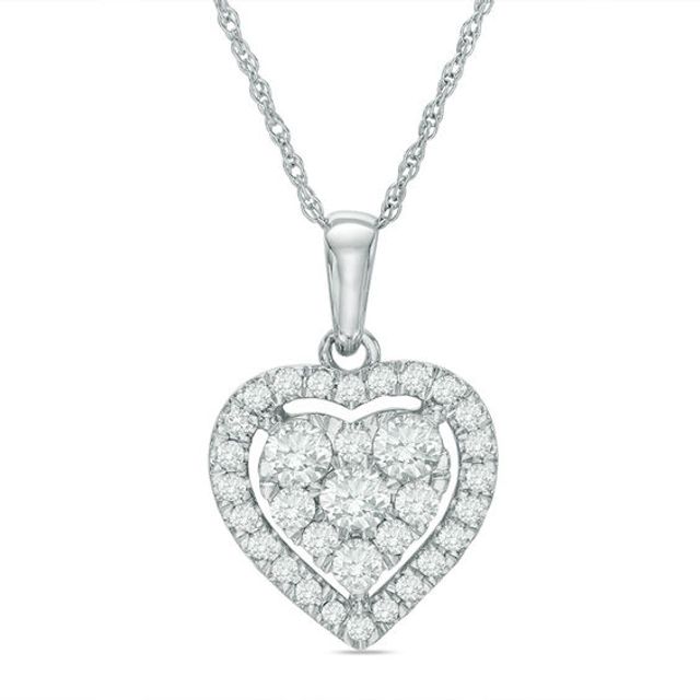 1/2 CT. T.w. Diamond Heart Frame Pendant in 10K White Gold